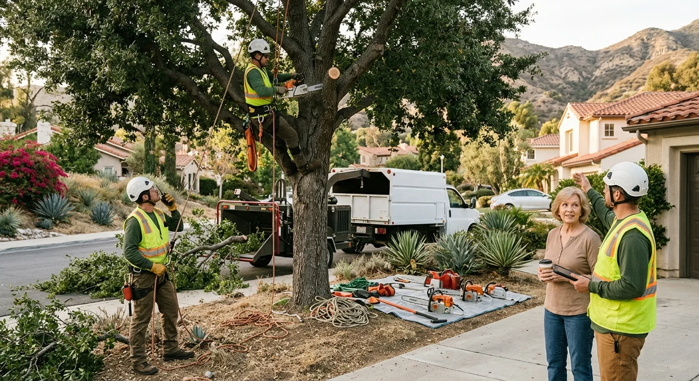 Crew clearing dense brush and undergrowth from a Glendale hillside property