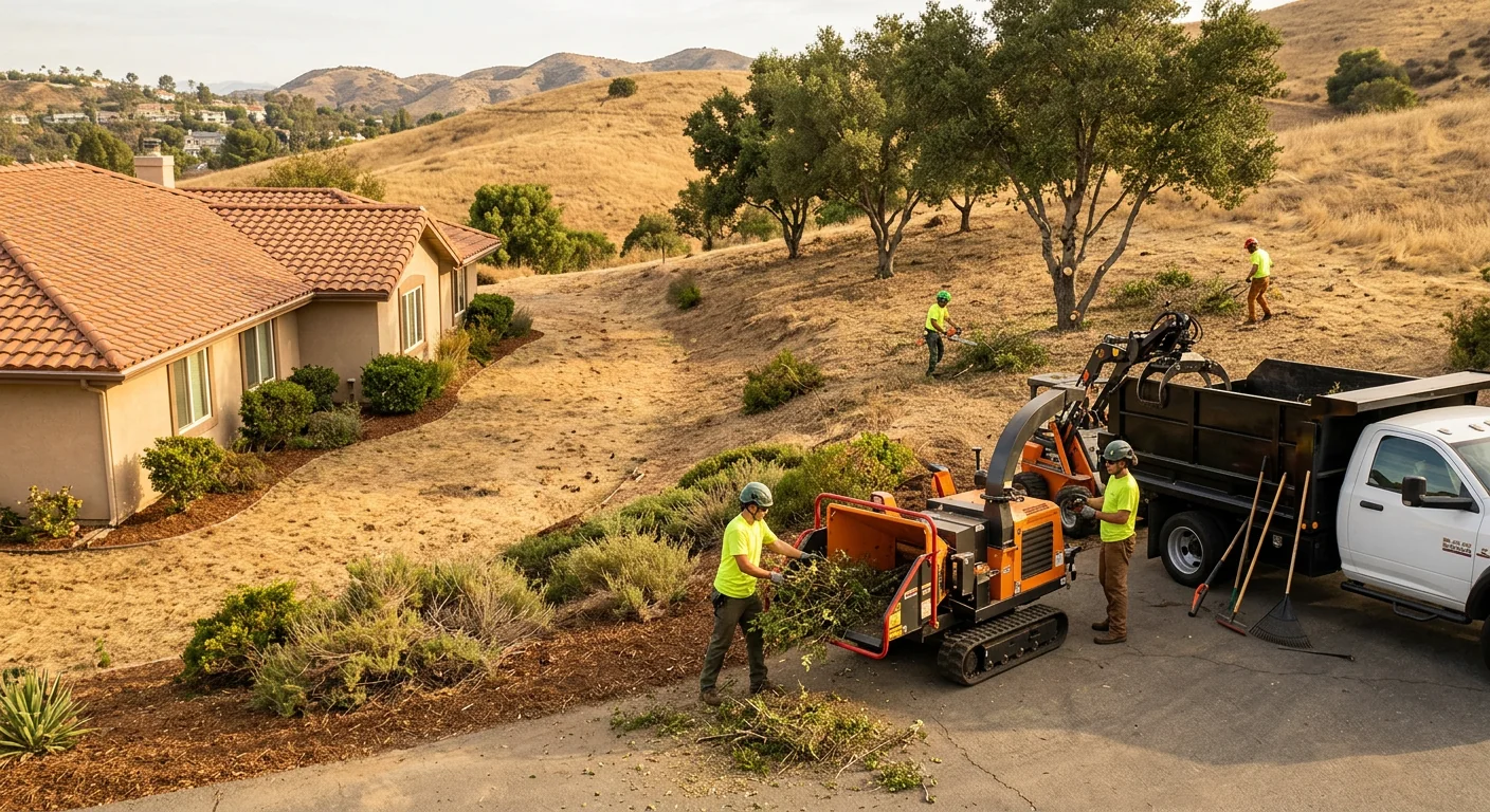 Home perimeter cleared of dry dead brush creating open defensible space
