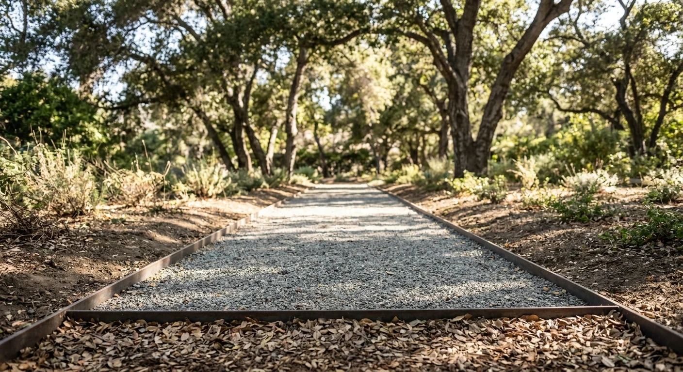 Restored backyard pathway with brush cleared on both sides for easy access