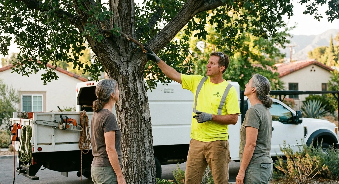 Crane lifting a large tree section over a residential Glendale property