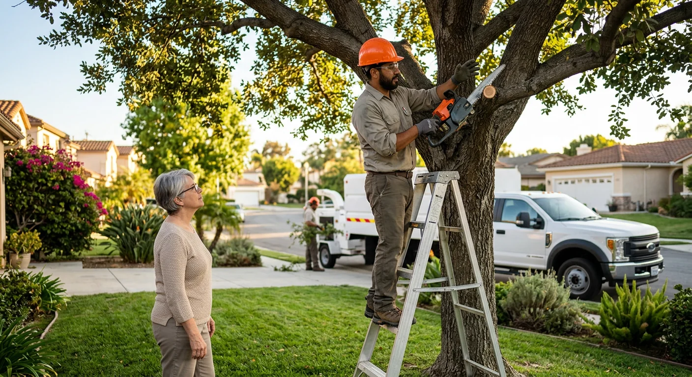 Crane lifting a large tree section over a Glendale home