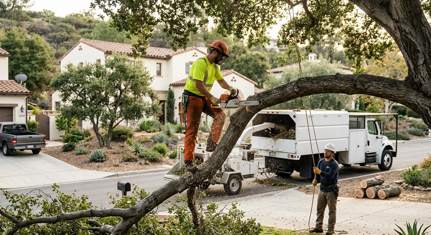 Arborist responding to a storm-damaged tree at a Glendale home