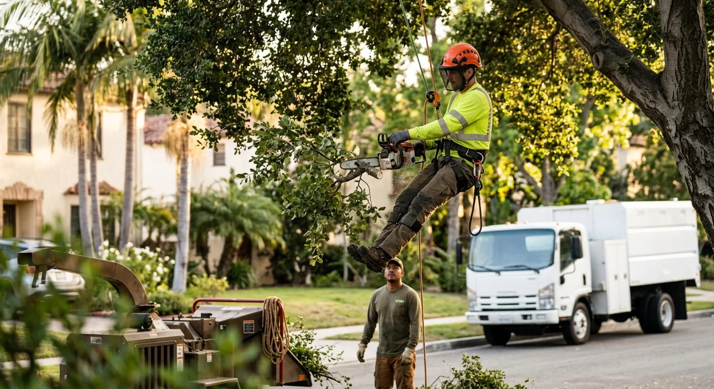 Crew clearing a fallen storm-damaged tree from a Glendale residential yard