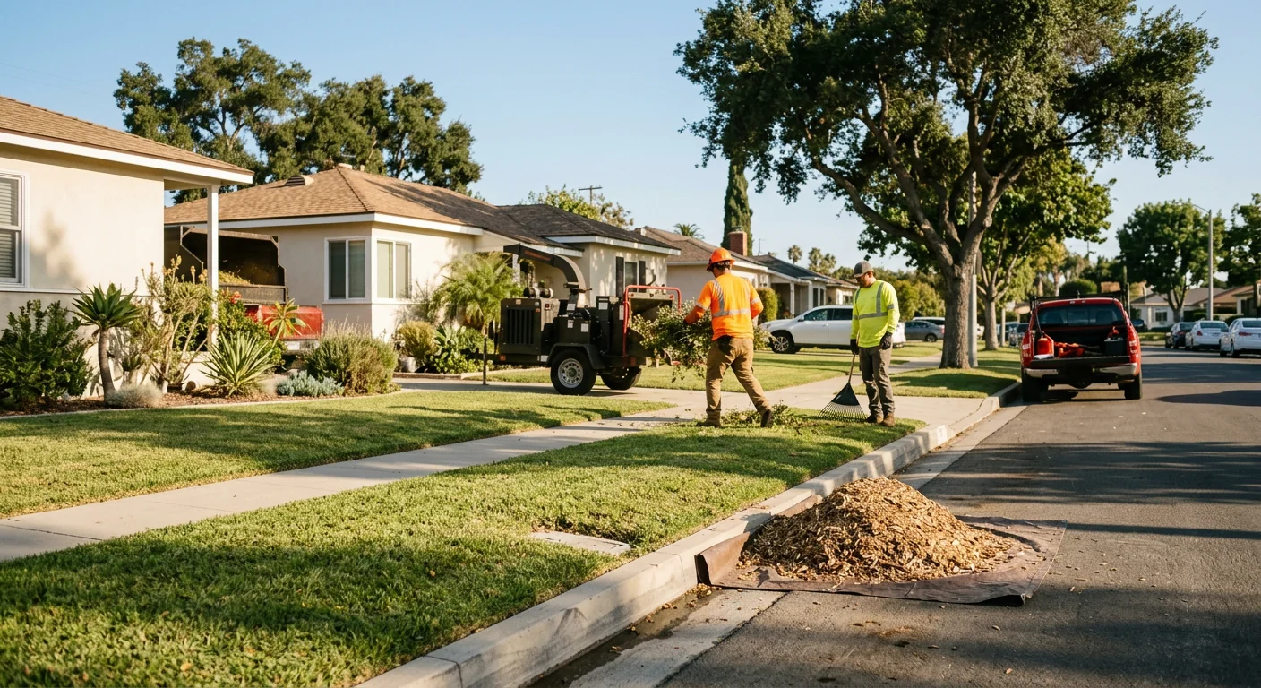 Cleaned residential front yard after storm debris removal and chipping