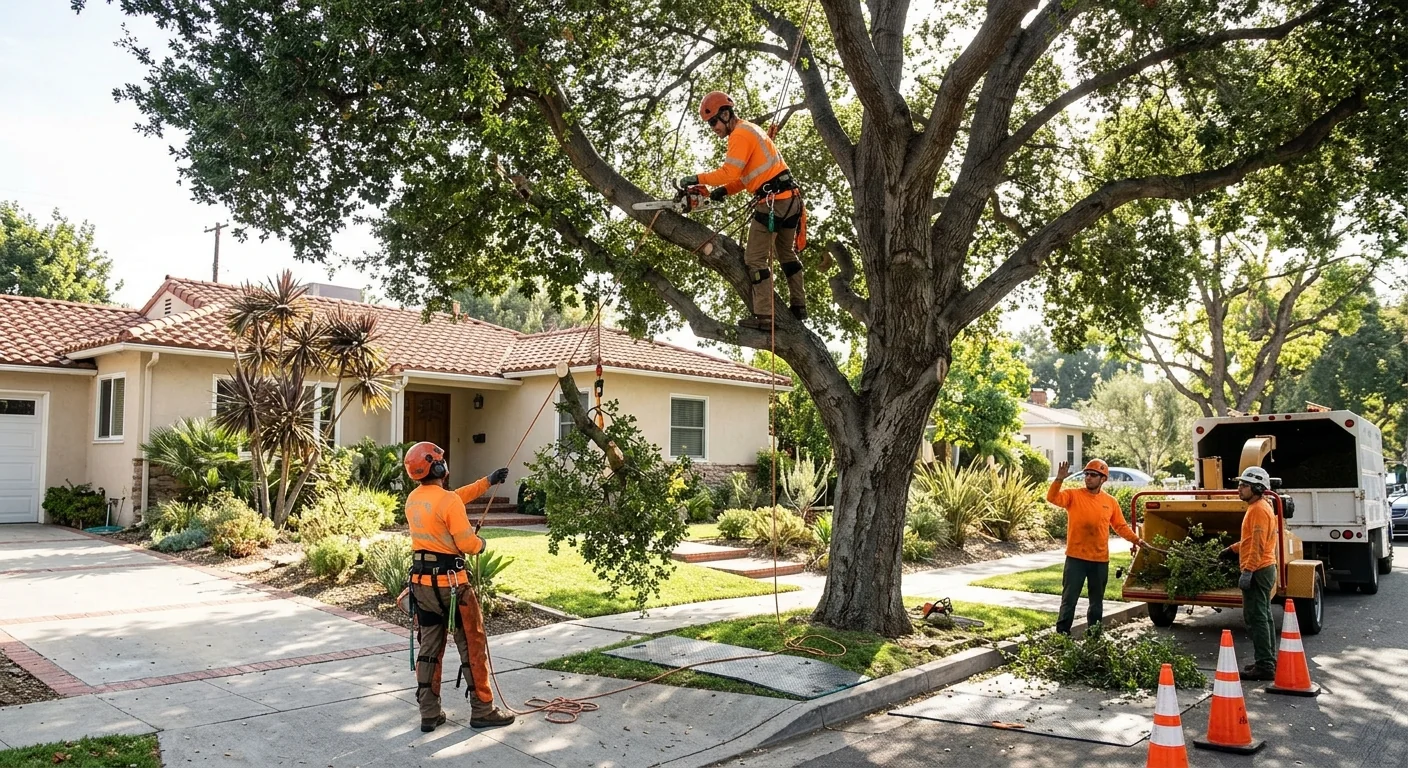 Crew safely removing a fallen tree from a Glendale yard