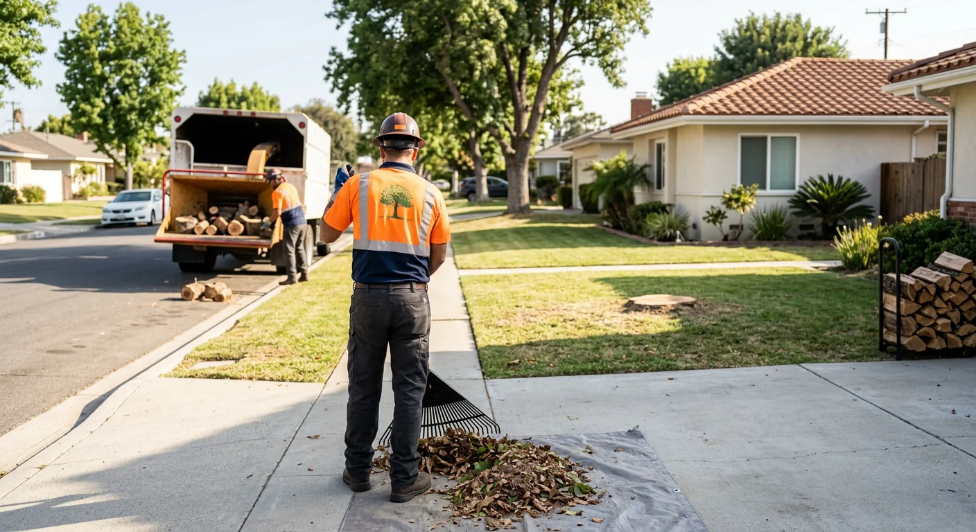 Clean front yard and open walkway after a hazardous tree was removed