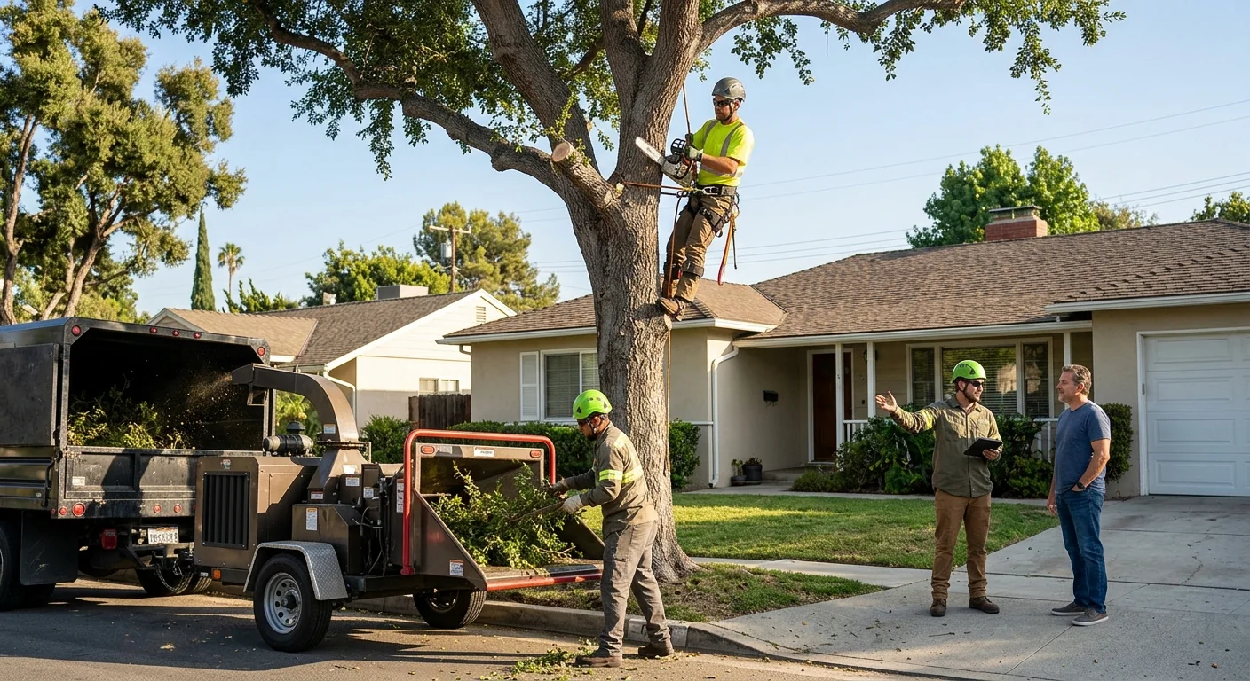 Crew clearing brush and trees from a residential lot in Glendale