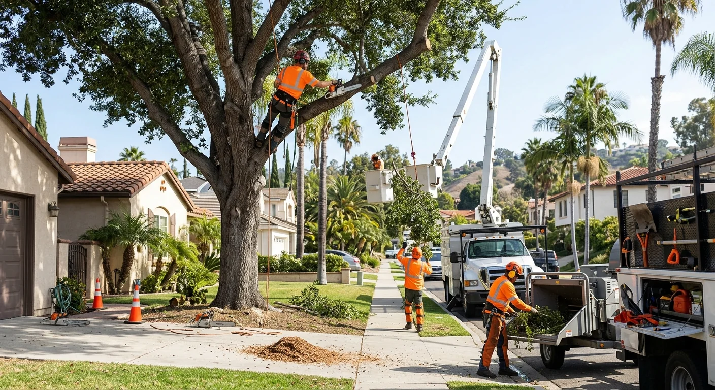 Crew grinding a hardwood tree stump in a Glendale backyard