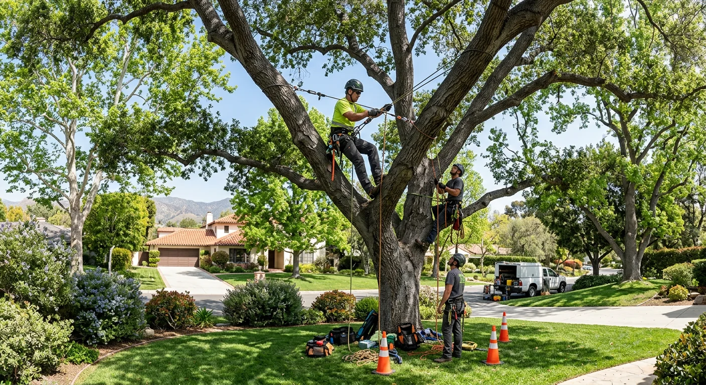 Several mature property trees fitted with canopy support cables during assessment