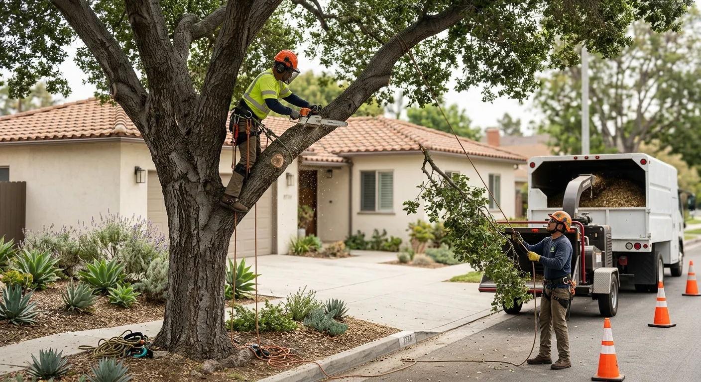 Steel bracing rod securing a split trunk on a Glendale tree