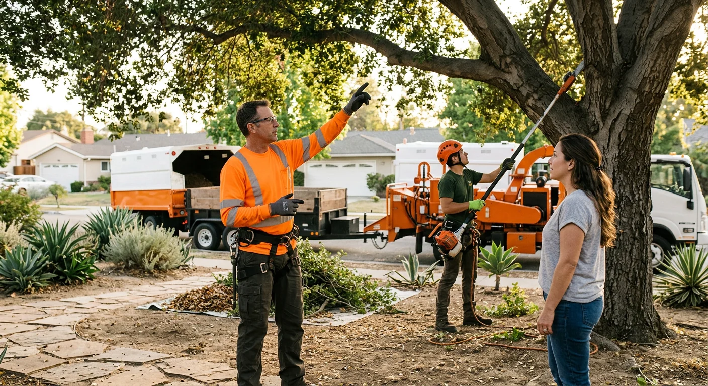 Arborist inspecting canopy health during a tree maintenance visit in Glendale