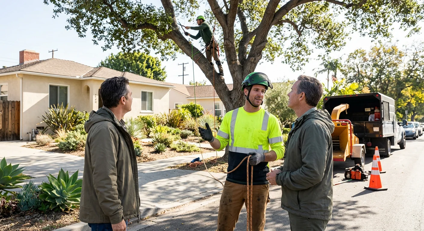 Arborist inspecting a healthy backyard tree during a Glendale maintenance visit