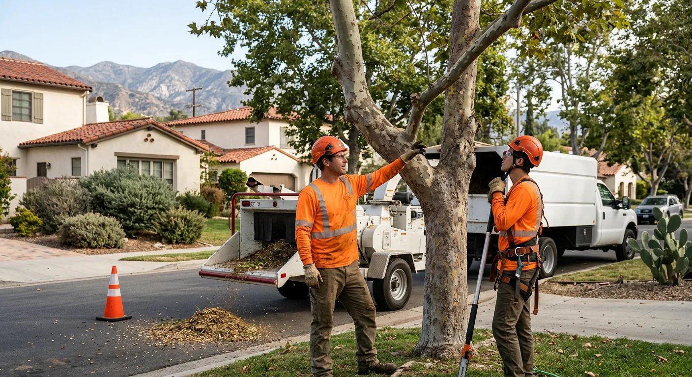 Arborist inspecting a mature tree canopy on a Glendale residential property