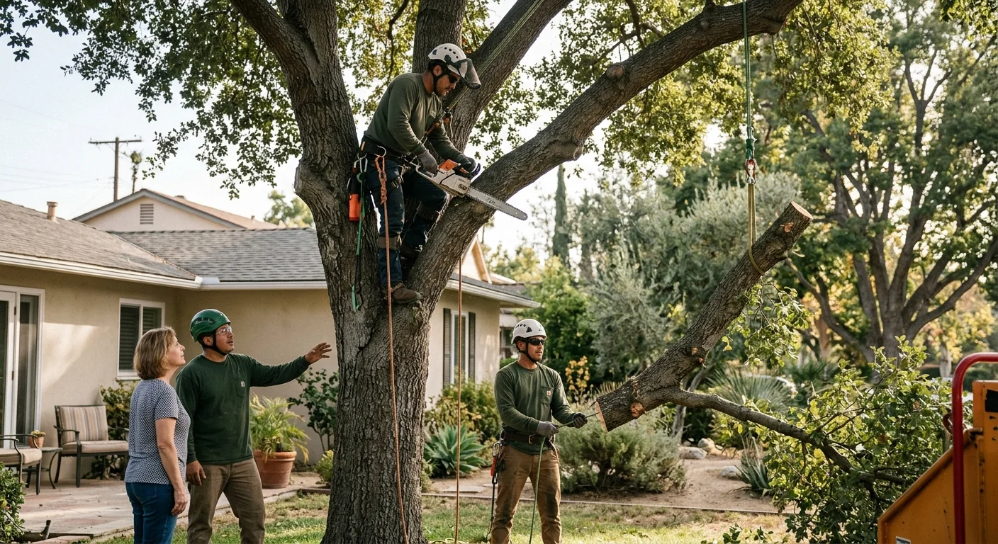 Arborist pruning a tree canopy during scheduled maintenance in Glendale