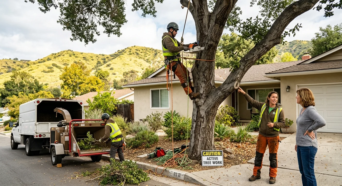 Arborist reviewing canopy and pruning needs on a residential Glendale property