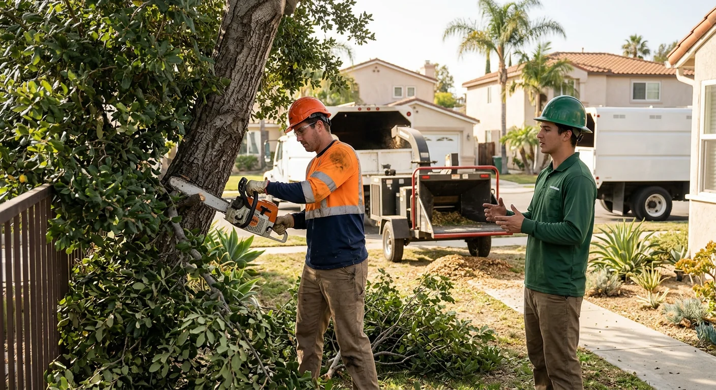 Arborist making precise pruning cuts on a mature backyard tree in Glendale
