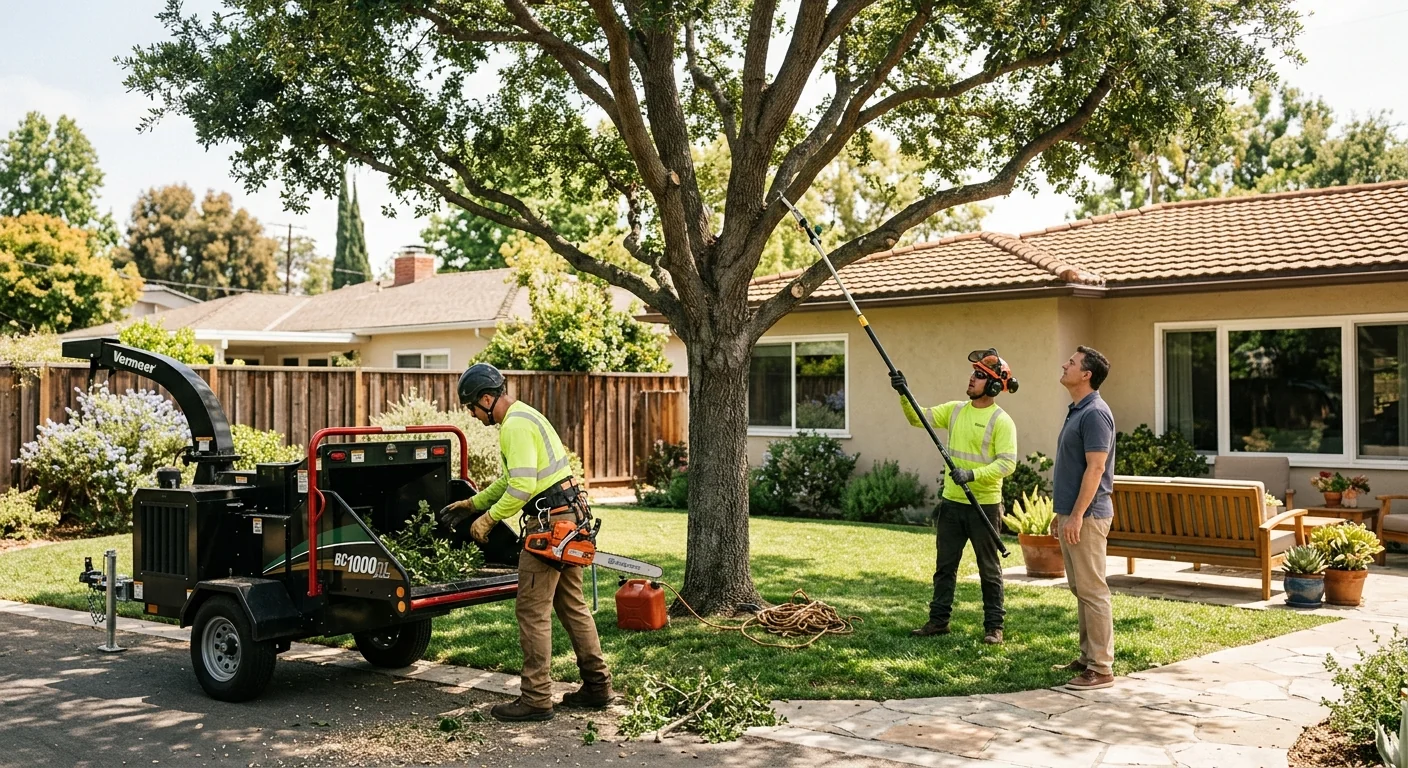 Mature backyard oak with an open thinned canopy after crown thinning in Glendale