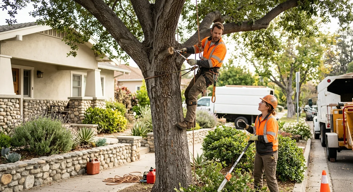 Climber performing selective crown pruning on a Glendale tree