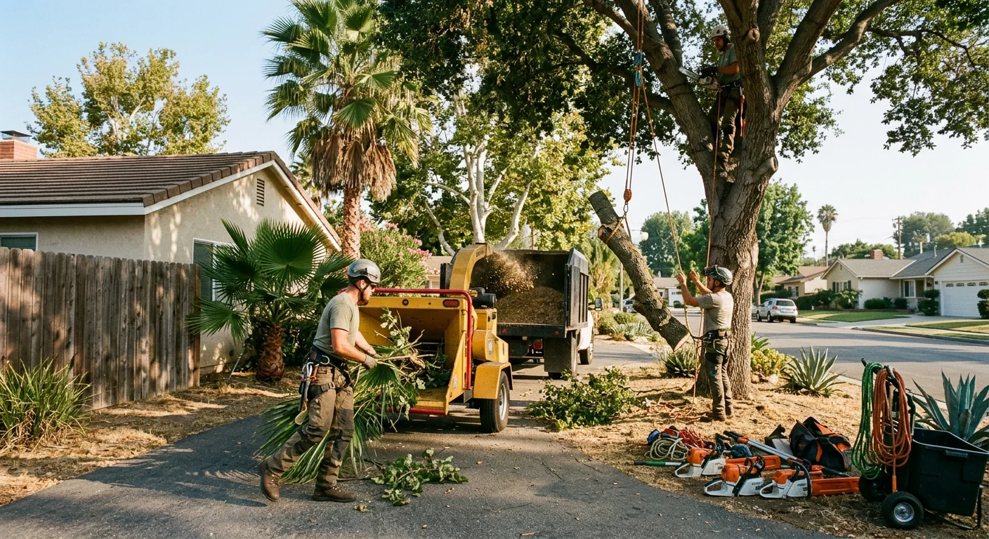 Certified arborist inspecting a mature tree trunk for decay in Glendale