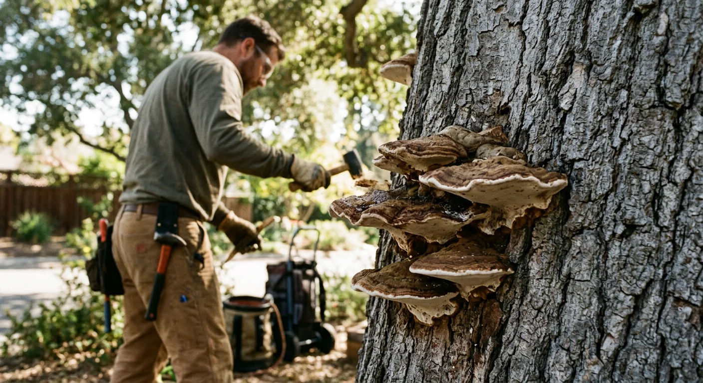 Close-up of bracket fungi indicating internal decay on a Glendale front-yard tree