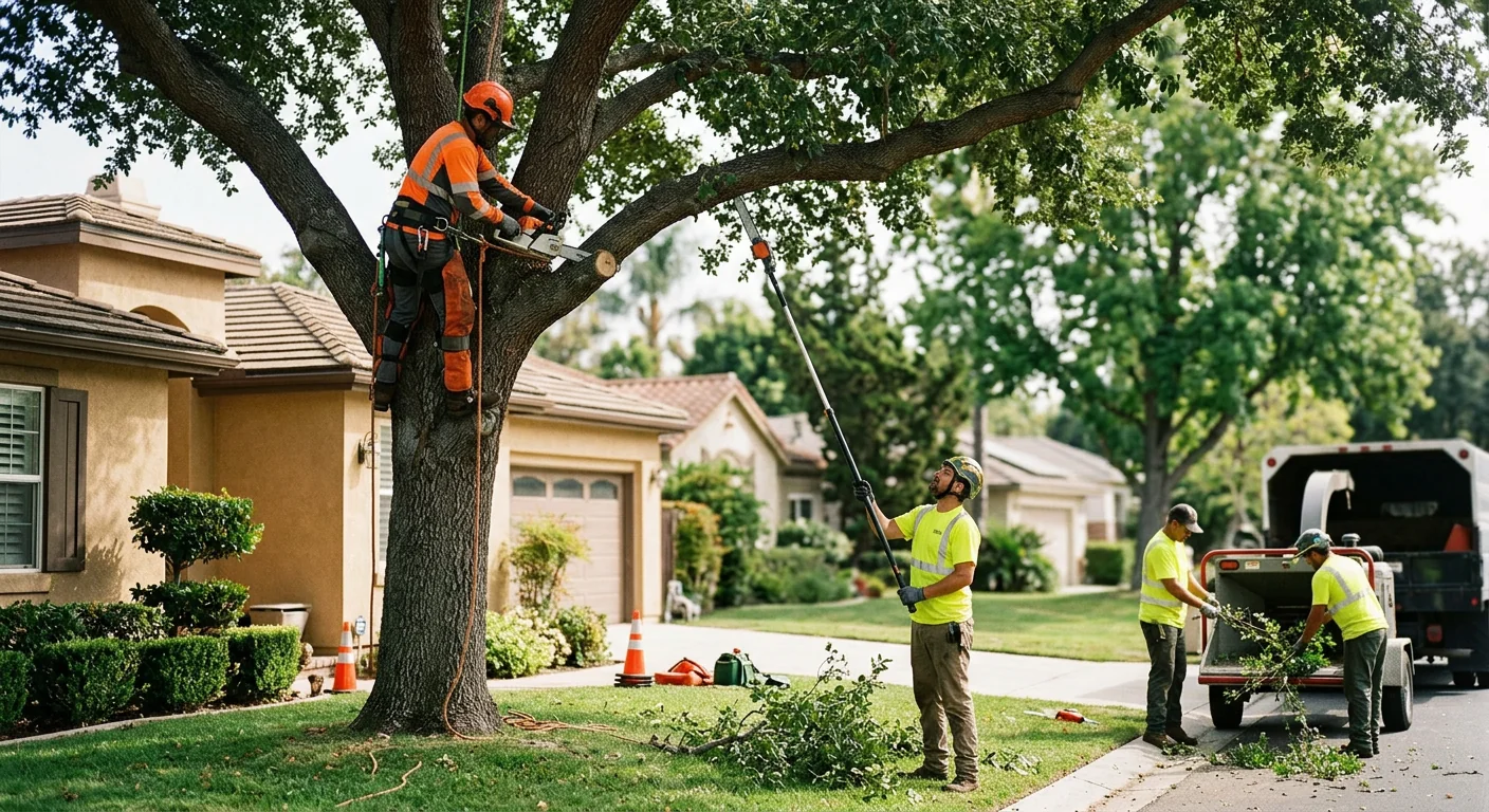 Arborist reviewing tree risk findings with a homeowner