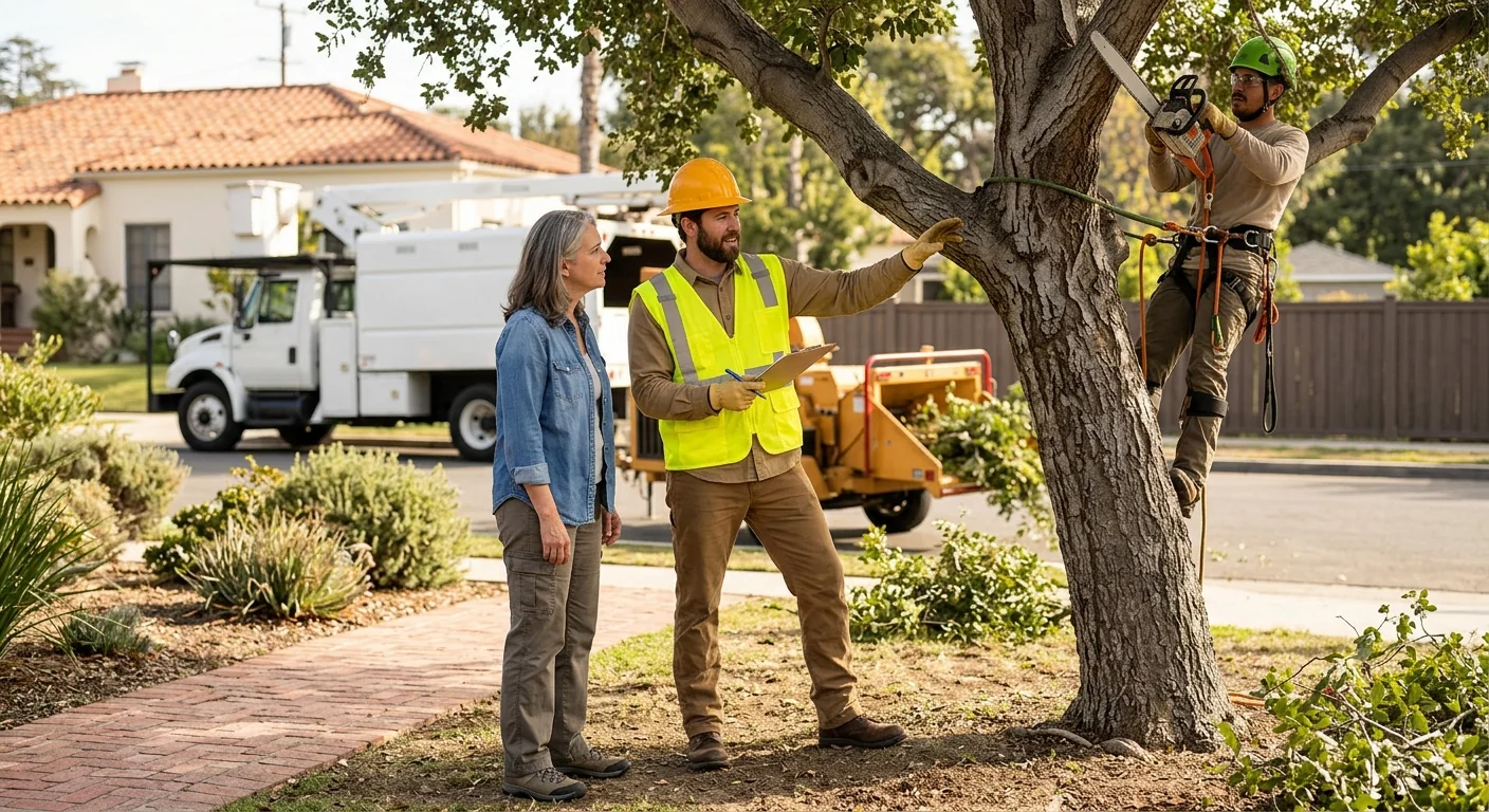 Tree service crew arriving with equipment for a scheduled visit at a Glendale home