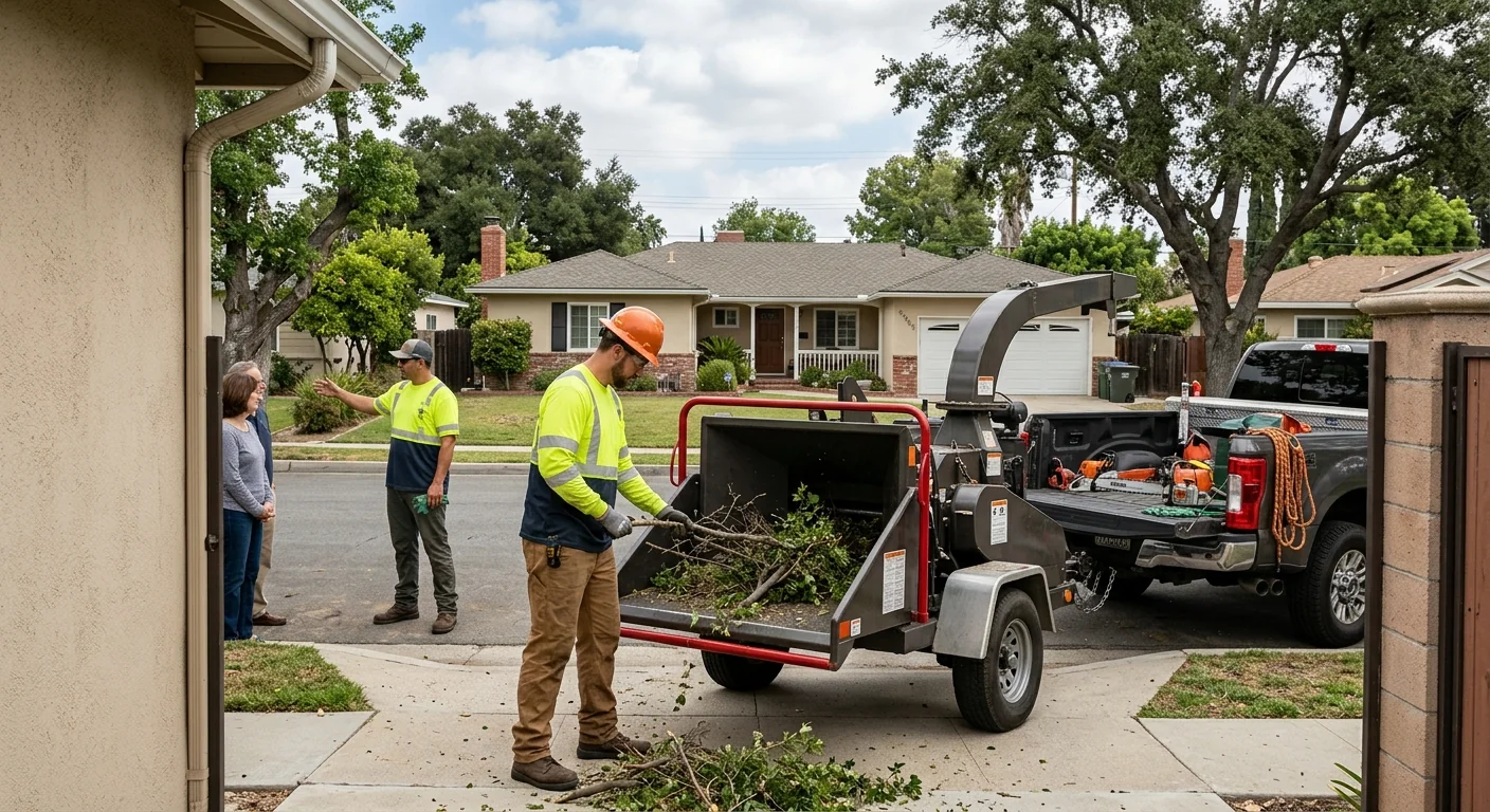 Arborist reviewing a written tree service estimate with a Glendale homeowner