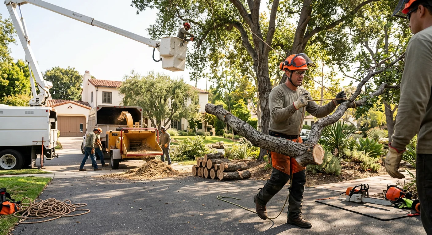 Arborist inspecting a mature oak canopy on a Glendale residential property