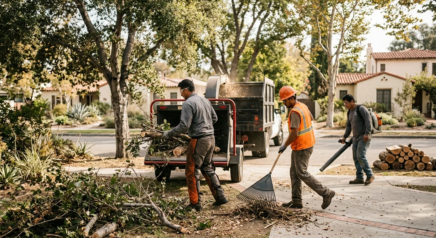 Ground crew removing brush and debris after a scheduled tree service visit