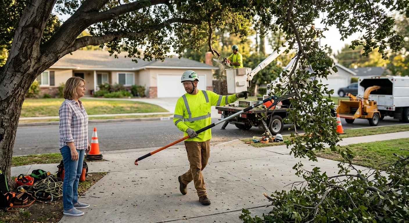 Low-hanging branches over a driveway needing clearance trimming in Glendale