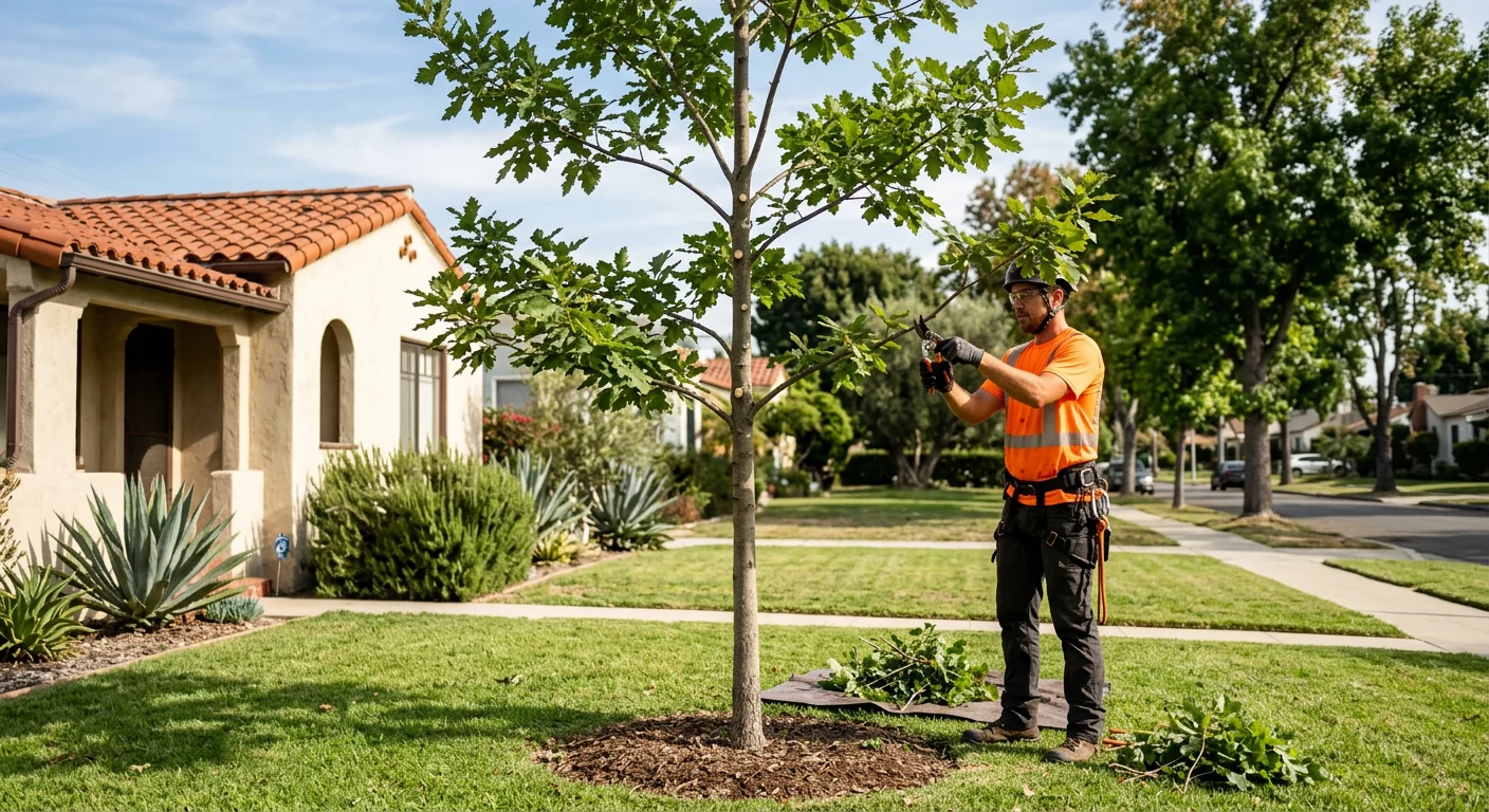 Young shade tree shaped with structural pruning for balanced future growth